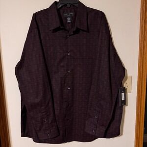 Shaquille Oneal XLG Men's XXL Burgundy Patterned Long Sleeve Button Up Shirt NWT